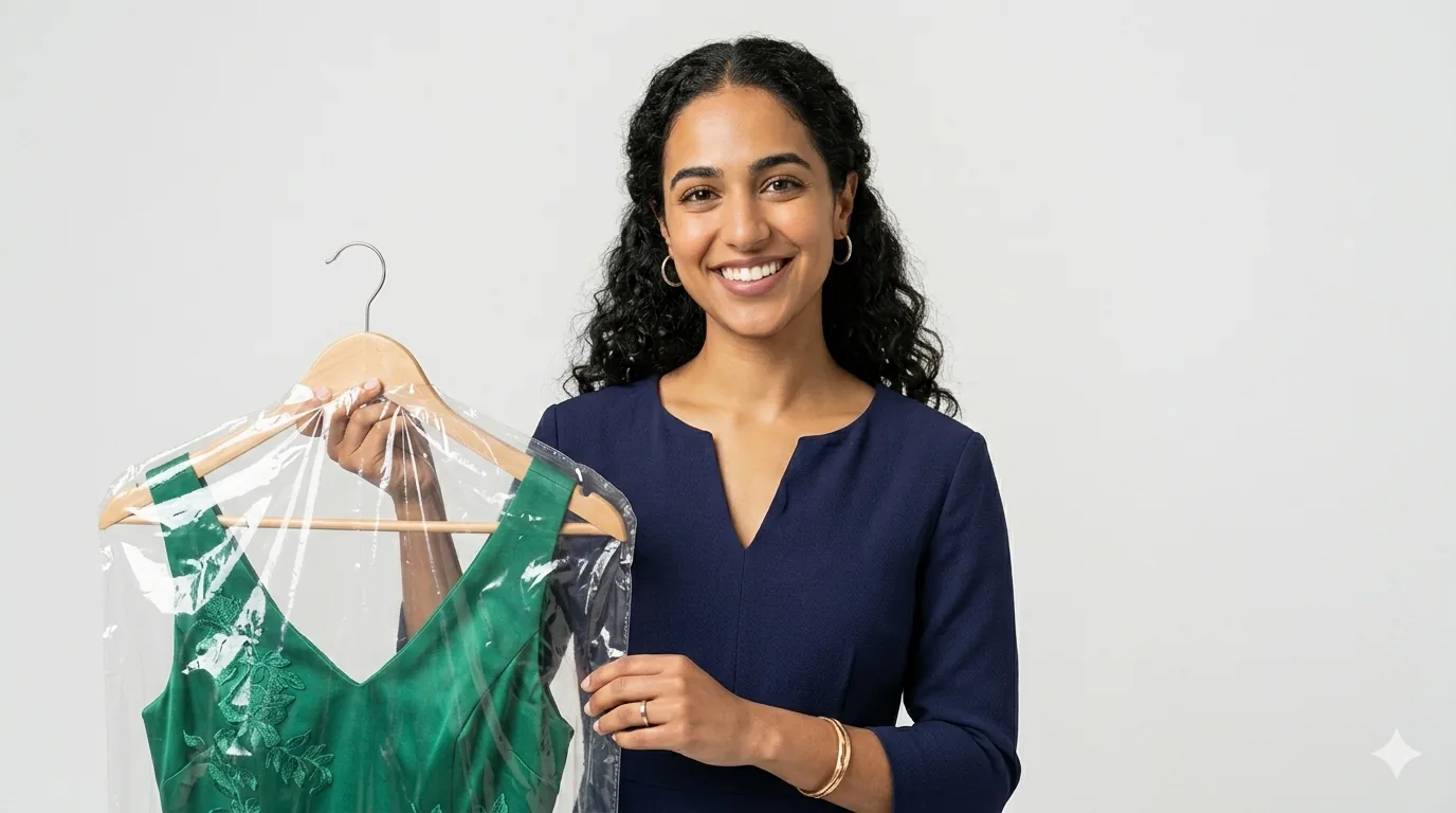 A person checking a shirt by hand before it is washed