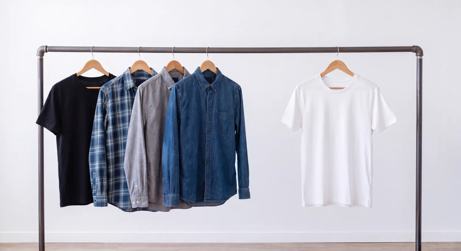 Shirts on hangers on a clothes rail