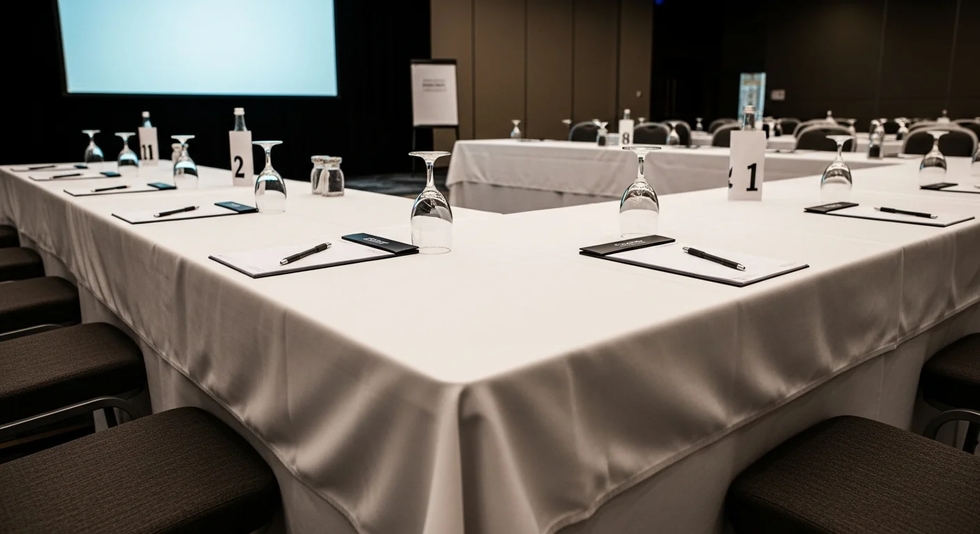 Conferences tables dressed with pressed event linen