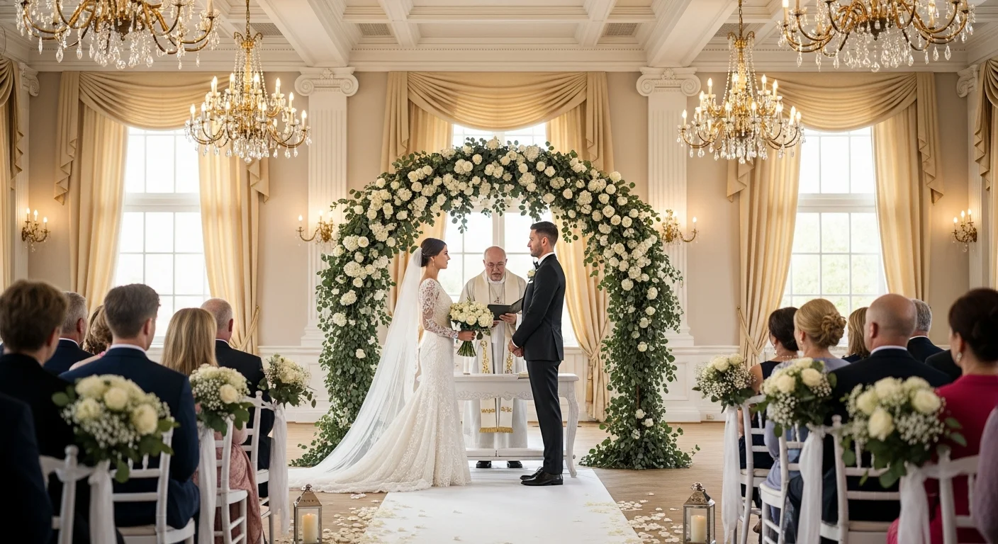 Wedding tables laid with pressed linen and folded napkins