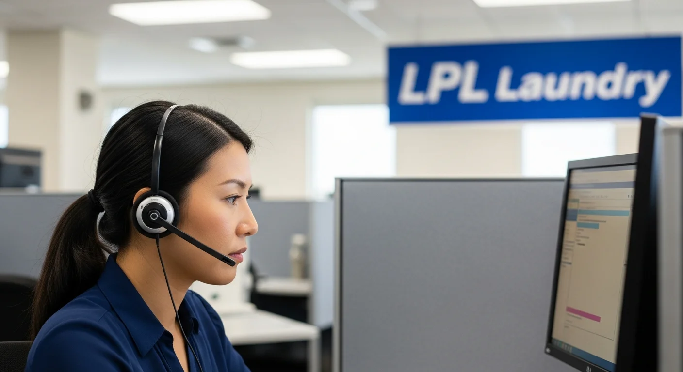 LP Laundry account team member taking an enquiry at the London office